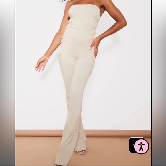 PLT Strapless Cream Slim Jumpsuit Size 8Long - Picture 1 of 9